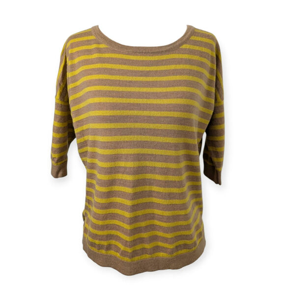 Boden Striped Brown & Chartreuse Cashmere blend wool sweater US 6 ~ flaw - Picture 1 of 6